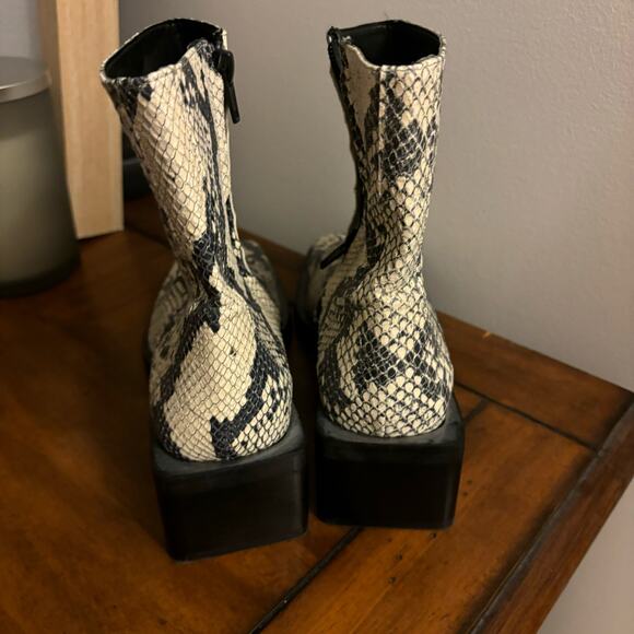 Zara Snake Print Leather Square Toe Boots - Picture 3 of 7